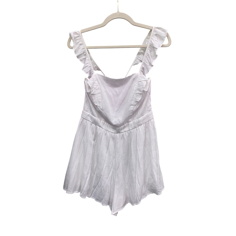 Altar'd state White Ruffle Strap Open Back Linen Blend Romper Size Large